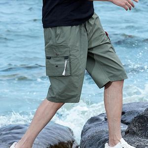 Summer Cotton Solid Color Loose Casual Cargo Shorts for Men (Color:Army Green Size:M)