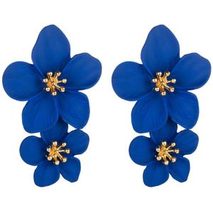 2 PCS Ladies Fashion Geometric Flower Earrings(Royal Blue)