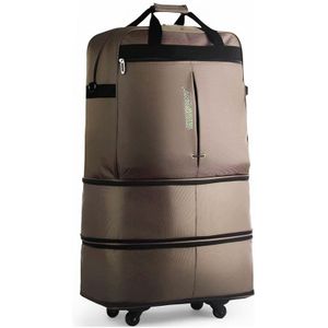 91L Retractable Suitcase Foldable Unisex Suitcase Lockable Travel Spinner Rolling Trolley Clothing Bag(Coffee)