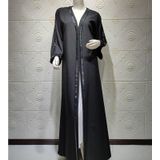 Vrouwen handgemaakte kralen effen kleur lange mouwen mantel (kleur: zwart Maat: M)