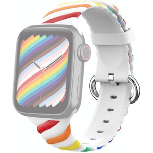 Two-color Twist Silicone Replacement Strap Watchband For Apple Watch Series 7 & 6 & SE & 5 & 4 40mm  / 3 & 2 & 1 38mm(Rainbow White)