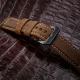 Crazy Horse Layer Frosted Silver Buckle Watch Leather Wrist Strap  Size: 24mm (Black)