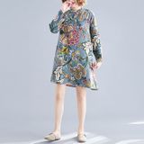 Art Retro Cotton And Linen Improved Cheongsam Dress (Color:As Shown Size:XL)