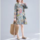 Art Retro Cotton And Linen Improved Cheongsam Dress (Color:As Shown Size:XL)