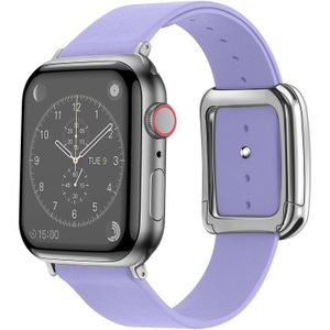 Zilveren vierkante gesp microfiber lederen horlogeband voor Apple Watch Series 7 45 mm / 6 & SE & 5 & 4 44 mm / 3 & 2 & 1 42 mm
