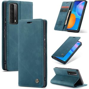 For Huawei P Smart 2021 CaseMe-013 Multifunctional Retro Frosted Horizontal Flip Leather Case with Card Slot & Holder & Wallet(Blue)