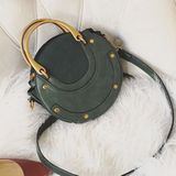 Circular Scrub PU Leather Women Bags Retro Handbag Shoulder Mini Bag(Green)