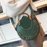 Circular Scrub PU Leather Women Bags Retro Handbag Shoulder Mini Bag(Green)
