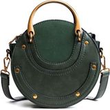 Circular Scrub PU Leather Women Bags Retro Handbag Shoulder Mini Bag(Green)