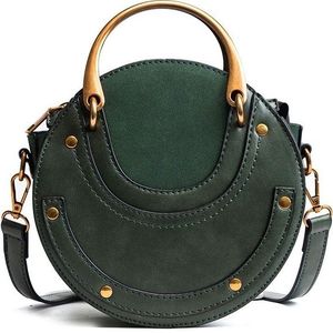 Circular Scrub PU Leather Women Bags Retro Handbag Shoulder Mini Bag(Green)