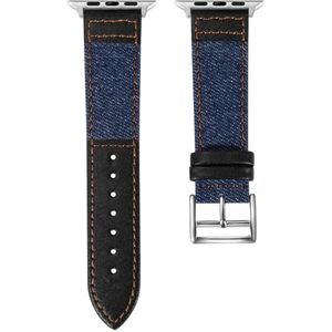 Denim Fit Lederen Vervanging Horlogeband voor Apple Watch Series 7 45 mm / 6 & SE & 5 & 4 44mm / 3 & 2 & 1 42mm (blauw + zwart)