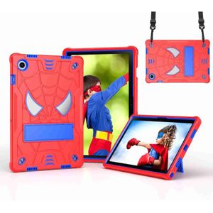 Voor Samsung Galaxy Tab A8 10.5 2021 Spider Texture Silicone Hybrid PC Tablet Case met schouderriem (rood + blauw)