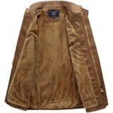Men Long Style Leather Jacket Coat (Color:Khaki Size:XXL)