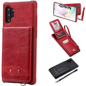 For Galaxy Note 10+ Vertical Flip Shockproof Leather Protective Case with Short Rope  Support Card Slots & Bracket & Photo Holder & Wallet Function(Red)