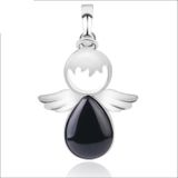 Women Angel Wings Pendants Natural Crystal Stone Necklaces(Black Onyx)