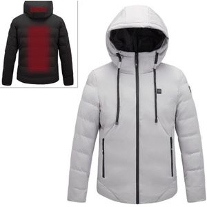 Men and Women Intelligent Constant Temperature USB Heating Hooded Cotton Clothing Warm Jacket (Color:Light Grey Size:XXXL)