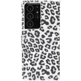 For Samsung Galaxy S21 Ultra 5G Leopard Pattern Horizontal Flip Leather Case with Holder & Card Slots(White)