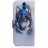 White Wolf Pattern Coloured Drawing Horizontal Flip Leather Case for Huawei Mate 20 Lite  with Holder & Card Slots & Wallet