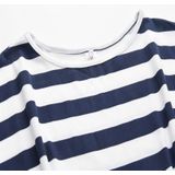 Slim-fit Waist Slimming Round Neck Striped Belt Dress (Color:Thick Stripes Blue Size:XXXL)