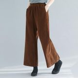 Corduroy Wide-leg Pants Womens High Waist Outer Wear Loose Vertical Striped Velvet Pants Panty Pants (Brown)