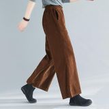 Corduroy Wide-leg Pants Womens High Waist Outer Wear Loose Vertical Striped Velvet Pants Panty Pants (Brown)