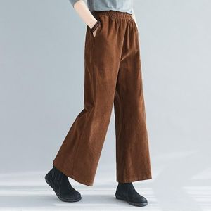 Corduroy Wide-leg Pants Womens High Waist Outer Wear Loose Vertical Striped Velvet Pants Panty Pants (Brown)