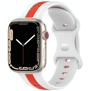 Tweekleurige siliconen horlogeband met vlindergesp voor Apple Watch Series 8&7 41mm / SE 2&6&SE&5&4 40mm / 3&2&1 38mm (wit+rood)