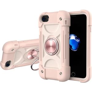 Shockproof Silicone + PC Protective Case with Dual-Ring Holder For iPhone 6 Plus/6s Plus/7 Plus/8 Plus(Rose Gold)