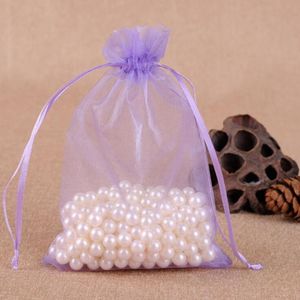 100 PCS Gift Bags Jewelry Organza Bag Wedding Birthday Party Drawable Pouches  Gift Bag Size:16X22cm(Light Purple)