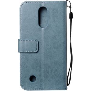 For LG K10 (2017) (US Version) Skull Pressed Flowers Pattern Horizontal Flip Leather Case with Holder & Card Slots & Wallet & Lanyard(Blue)