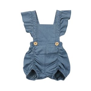 Zomer baby meisjes Ruffles denim Romper  Kid grootte: 100CM (blauw)