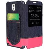 Jeans Style Flip Leather Case with Credit Card Slots & Call Display ID for Galaxy Note III / N9000(Magenta)