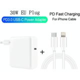 2 in 1 PD3.0 30W USB-C / Type-C Travel Charger with Detachable Foot + PD3.0 3A USB-C / Type-C to 8 Pin Fast Charge Data Cable Set  Cable Length: 1m  EU Plug