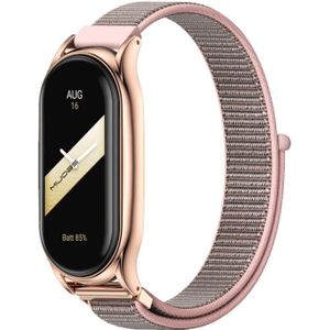 Voor Xiaomi Mi Band 8 Mijobs Plus Case Ademende nylon lus horlogeband (roze rosé goud)