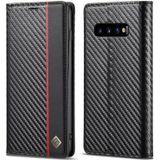 LC.IMEEKE Carbon Fiber PU + TPU Horizontal Flip Leather Case with Holder & Card Slot & Wallet For Samsung Galaxy S10+(Vertical Black)