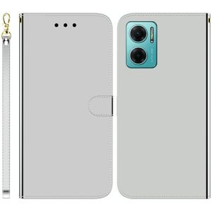 Voor Xiaomi Redmi Note 11E / Redmi 10 5G Geamiteerd Spiegel Oppervlakte Lederen Telefoon Case (Silver)