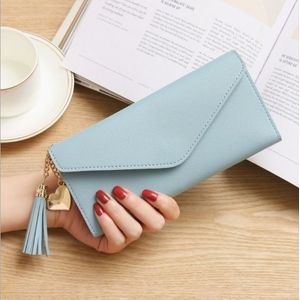 Long Wallet Women Purses Tassel Fashion Coin Purse Card Holder Wallets Female Clutch PU Leather Wallet(Sky blue)