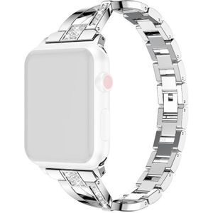 Diamond Encrusted Stainless Steel Strap Watchband For Apple Watch Series 7 41mm / 6&SE&5&4 40mm / 3&2&1 38mm(Silver)