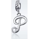 S925 Sterling Silver 26 English Letter Pendant DIY Bracelet Necklace Accessories  Style:P