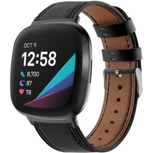 Voor Fitbit Versa 4/Sense 2 Ronde Staart Lederen Horlogeband (Zwart)