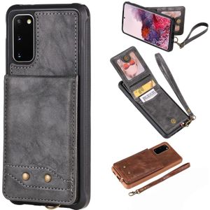 For Galaxy S20 Vertical Flip Shockproof Leather Protective Case with Short Rope  Support Card Slots & Bracket & Photo Holder & Wallet Function(Gray)