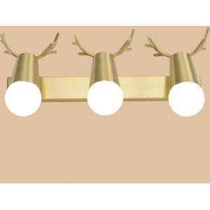 three heads  Copper Antler Wall Lamp Mirror Headlight Living Room Stairs Light Creative Bedroom Bedside Lamp(white light 5W)
