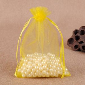 100 PCS Gift Bags Jewelry Organza Bag Wedding Birthday Party Drawable Pouches  Gift Bag Size:10x15cm(Yellow)