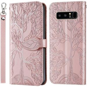 For Samsung Galaxy Note8 Life of Tree Embossing Pattern Horizontal Flip Leather Case with Holder & Card Slot & Wallet & Photo Frame & Lanyard(Rose Gold)