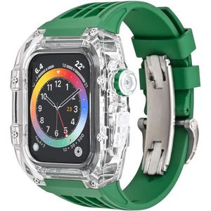 Fluorrubber Clear Watch Band Case voor Apple Watch Series 8&7 45mm/SE 2&6&SE&5&4 44mm(Groen)
