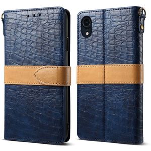 Splicing Color Crocodile Texture PU Horizontal Flip Leather Case for iPhone XR  with Wallet & Holder & Card Slots & Lanyard (Blue)