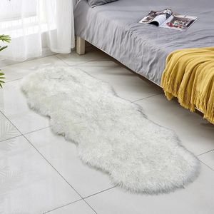 Faux Wool Leather Sofa Carpet Floor Mats Fleece Cushions Bay Window Mats  Size: 60x180cm(White Black Tip)