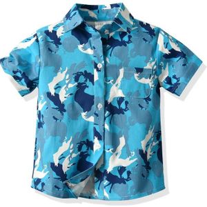 Children Top Cotton Short-sleeved Shirt (Color:Sky Blue Size:110)