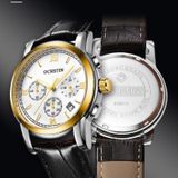 OCHSTIN 6097B multifunctioneel quartz waterdicht lichtgevend heren lederen horloge (goud + zwart + zwart)
