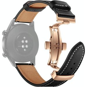 20mm Universal Butterfly Buckle Leather Replacement Strap Watchband  Style:Rose Gold Buckle(Black)